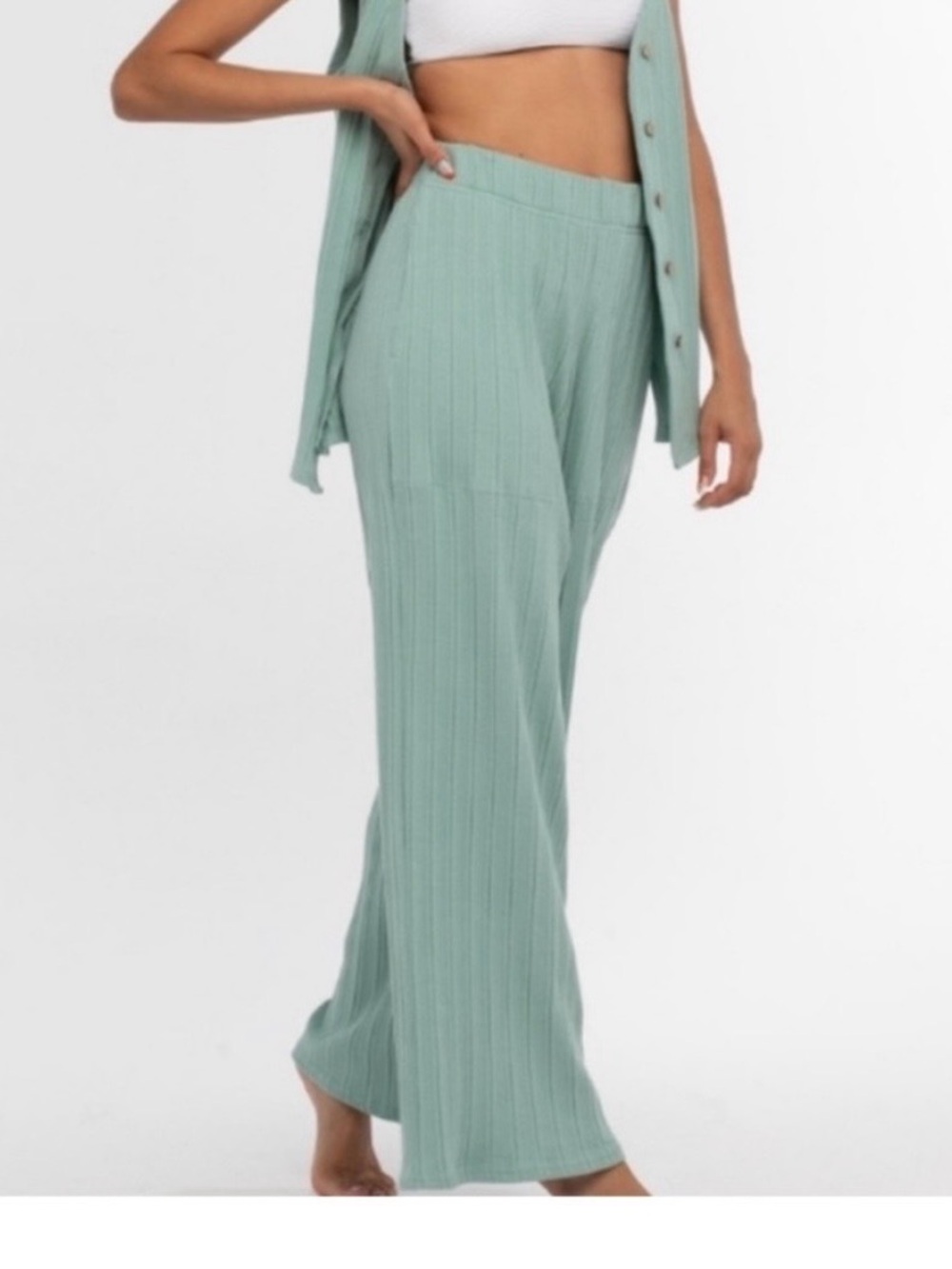 Free people beach Dana PANTS. Wide leg ribbed high waist relaxed fit Med q2